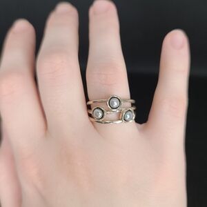 Pandora 3 Three Wishes Grey Pearl Ring 925 Sterling Silver Size 8.5